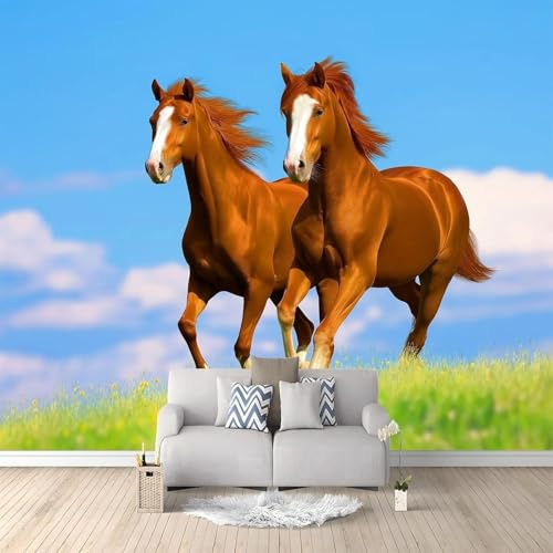 Fotomural, diseño animal, caballo marrón, mural de pared con efecto 3D, mural para sala de estar, dormitorio, habitación infantil, pared de fondo de TV, papel tapiz con motivo, 300 cm x 210 cm