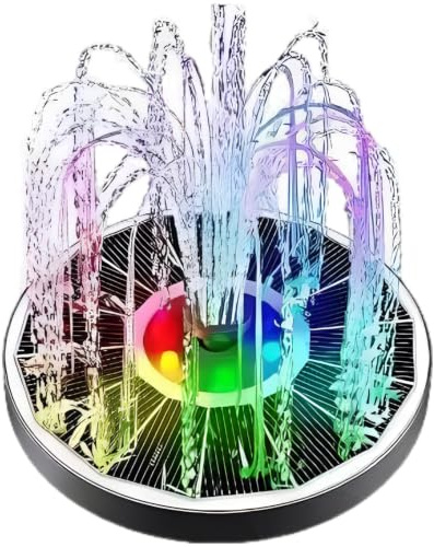Solfontän för fågelbad, 16 cm flytande soldriven fontän med RGB-lampor och 6 munstycken, färgskiftande fågelbadfontän för utomhusträdgårdsdamm, trädgårdsdekoration