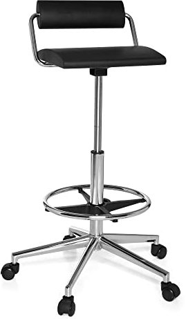 hjh OFFICE 665170 Arbeitsstuhl TOP Work 28 Hartschaum Schwarz Arbeitshocker mit Rollen & Lehne, Fußring höhenverstellbar