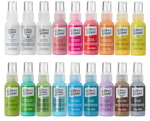 Gallery Glass Window Acrylic Craft Paint Set Formulated to be Non-Toxic, Perfect for Beginners and Artists, Eighteen Bottles, 2 Ounce, Assorted Colors 2, 2 Fl Oz (Pack of 18)