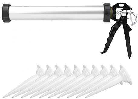 Silikonpistole 600 ml Kartuschenpresse Aluminium Kartuschenpistole mit 10 Düse Universal geschlossen Silikonspritze für Silikon, Acryl, Klebstoffe