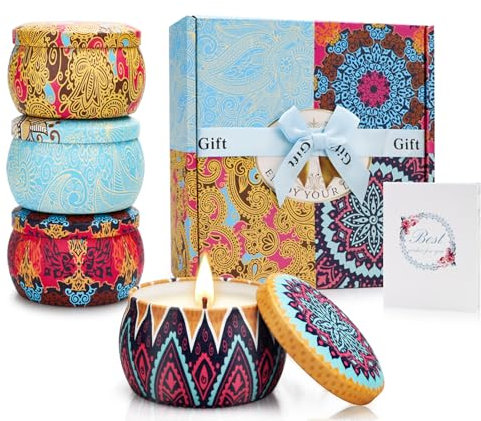 Velas Aromáticas para Mujeres 4x5.65oz Juego de Vela 120Horas Aromática Perfumada para Casa o Regalo Boda,Bautizo,Comuniones,Cumpleaños