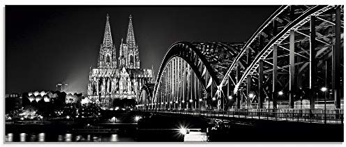 ARTland Wanddeko Glasbilder Wandbild Glas Bild einteilig 125x50 cm Querformat Städte Deutschland Köln Rheinbrücke Kölner Dom Schwarz Weiß S6TM