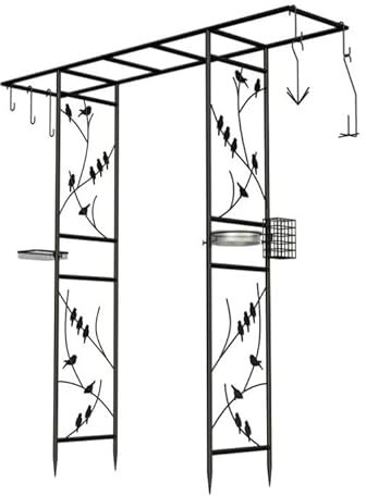 Garden Mile 2m Extra Large Metal Garden Arch - Bird Feeders Hanging Station And Trellis For Climbing Plants - Heavy Duty Metal Arch For Garden Decorations Outdoor Pergola And Arbours
