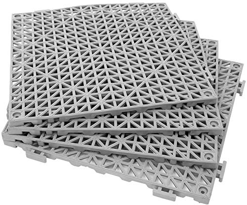 12 Pack 12 x 12 Interlocking Rubber Bathroom Flooring Tiles Non-Slip Splicing Waterproof Mat Modular Interlocking Cushion Mat for Drain, Deck, Pool, Patio, Balcony, Shower, Kitchen, Yard (Gray)