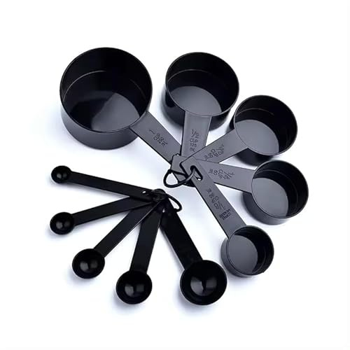 Ovenza Measuring Cups and Spoons Set, 10 Piece BPA-Free Plastic Kitchen Measuring Set, 5 Cups & 5 Spoons, Dishwasher Safe, Nesting Design for Baking and Cooking – Black
