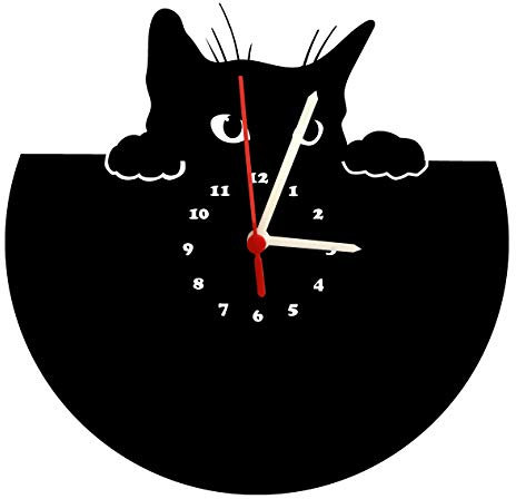 bigcopy e.K. Wandruhr Katze mit schwarzem Ziffernblatt, hochwertige Acrylglas Uhr mit lautlosem Quarzwerk, 3mm Stärke