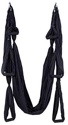 Juego de yoga aéreo, columpio de yoga, hamaca trapezoidal, kit de yoga, herramienta de inversión de yoga con correas de extensión y banda elástica (negro)