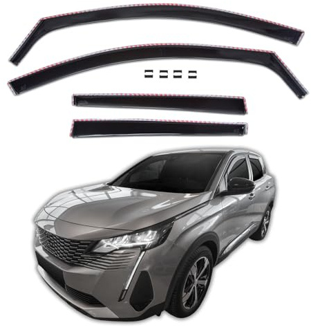 J&J AUTOMOTIVE GD Déflecteurs d'air et de Vent pour Peugeot 3008 2017-2024, Ensemble 4pcs, Teintés, Avant et Arrière, Aérodynamique