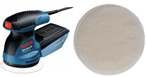 Bosch Professional GEX 125-1 AE Ponceuse Excentrique GEX 125-1 AE (Plateau de Ponçage Diamètre 125 mm, 250 W) & Bosch Tampon de polissage en laine d'agneau (Ø 125 mm, système auto-agrippant)
