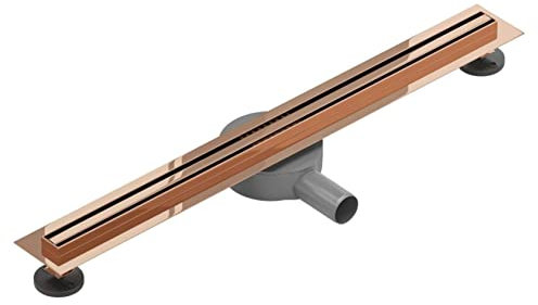Hanse Duschrinne SLIM Rose Gold Bodenablauf, extraflaches Bodenablauf-Set, Siphon um 260 Grad gedreht mit Geruchssperre, Slim-Version für dünne Ausläufe, Größen 60-120 cm