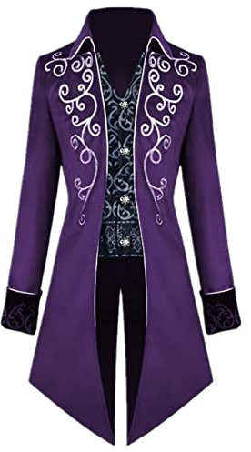 Crubelon Herren Steampunk Vintage Frack Jacke Gothic Viktorianischen Gehrock Uniform Halloween Kostüm, Violett, M