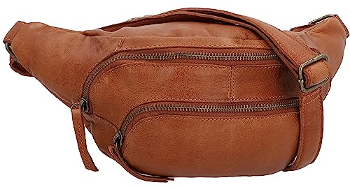 Gusti Gürteltasche Leder Sverre – Vintage Bauchtasche Leder für Damen & Herren – Praktische Hüfttasche mit 3 Fächern & Zippern