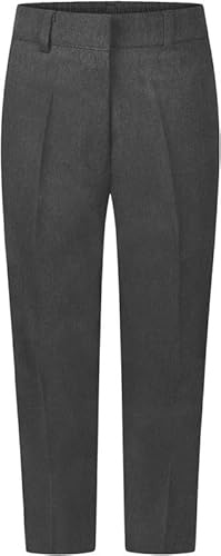 Alanna Jones Pantalones escolares para niños de talla grande, ajuste resistente, protección de teflón, resistente al agua, cintura media elástica y cremallera y clip seguros, edades de 5 a 16 años,