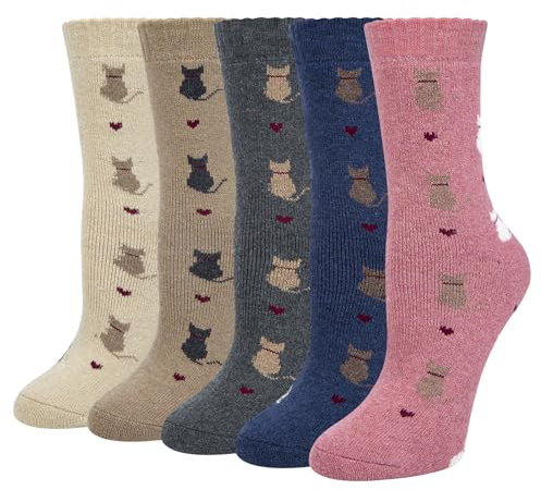 Wostock Chaussettes Chaudes en Laine pour l'hiver, Douces pour Dames, 5 Paires