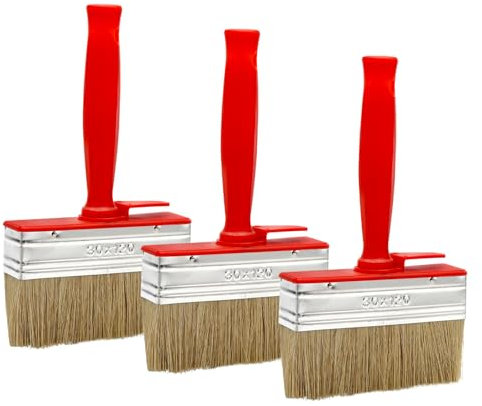 3 Stück Flächenstreicher, Pinselset, Wandpinsel, 120mmx30mm Lasurpinsel, Wand MöBel Lack, Flachpinsel Set für LöSemittelhaltige Lacke, Lasuren, Holzöl, Bemalen Von WäNden, Metall