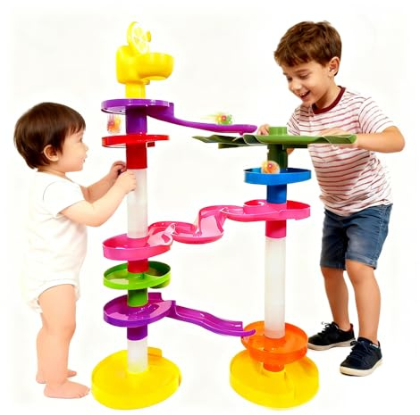 WEofferwhatYOUwant Potty Ball Drop Tower – Toddler STEM 22 piece Toy with Lemon Toilet, 45 Hour LED Motion Activated Light-up Balls, Stackable Marble Run Ramps | Motor Skill Sensory Play. Ages 1–3