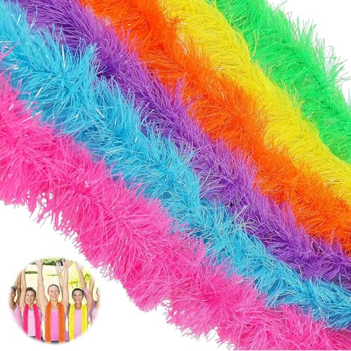 Pack of 6 Colorful Feather Boas Artificial Fluffy Boa Decorations Fancy Dress For Diy Wedding Party Dancing Halloween Christmas Costume Home Decoration