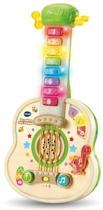 VTech - Ma Guitare Lumi Magique, Instrument de Musique Partiellement en Bois, Guitare Acoustique et Électrique, Jeu d'Éveil Musical et de Motricité Fine, Cadeau Bébé Dès 18 Mois - Contenu en Français