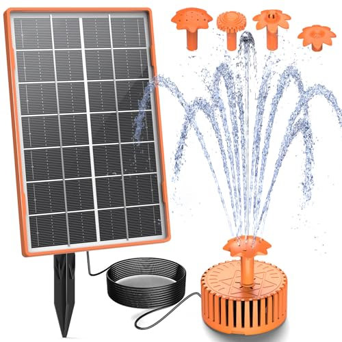AISITIN Solar Springbrunnen für Außen, 3,5W Solar Fontäne Pumpe mit Verschiedene Sprüh Effekten,Orange Farbe Solar Teichpumpe mit 3M-Kabel, Solarbrunnen für Draussen für Garten,Teich, DIY Wasserspiel