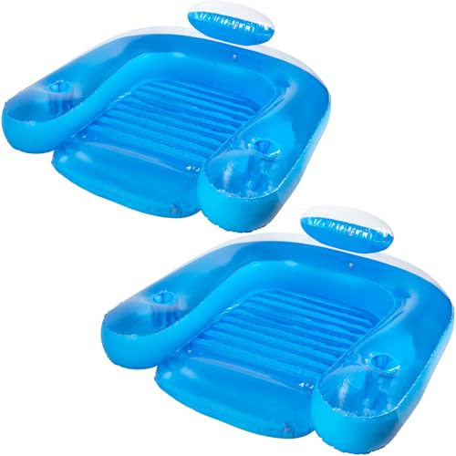 Poolmaster Paradise Water Chair, Inflatable Adult Pool Float Lounge Chair with Backrest, Armrests & Dual Cup Holders, Comfortable Floating Seat for Pool, Lake, Beach or River Relaxation, 2 Pack
