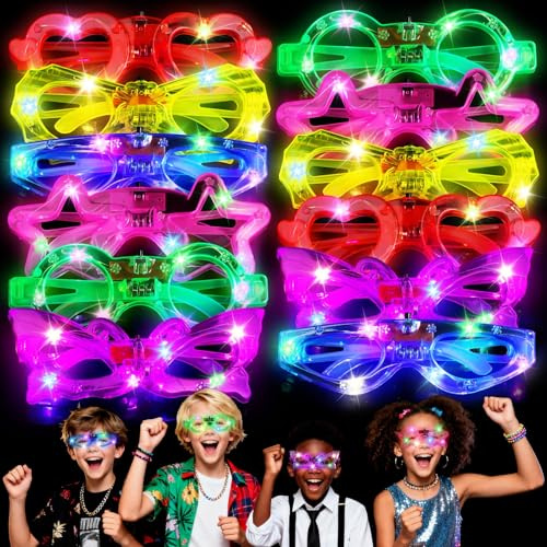 SCIONE Kids Light Up Glasses, 12 Pack LED Party Glasses for Children with 3 Light Modes, Fun Light Up Toys & Glow in The Dark Party Favors for Birthday, Christmas, Halloween, Neon Party Decorations