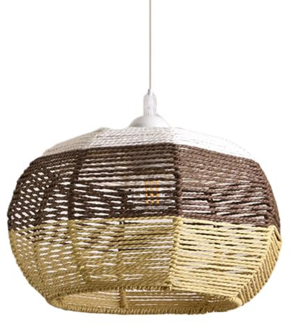 HKOLIMB Lampada a Sospensione in Corda di Canapa a Strato Singolo, Lampada a Sospensione a Cesto semicircolare in Corda di Canapa, Lampadari da soffitto Cavi Intrecciati a Mano Bicolore in Stile c