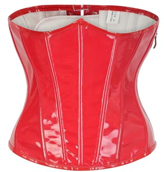 YOSUWOAI Corsetto da donna per la pancia, corpetto intero, in pelle PU, lucido, Corset con chiusura lampo e lacci, per feste di carnevale, sotto il seno, O rosso., S