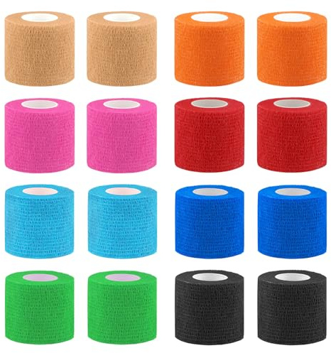 Hamosavin 16 Pack Self Adhesive Cohesive Bandage 5cm x 4.5m, Elastic Sports Athletic Tape , First Aid Medical and Vet Wrap for Human and Animals, Ideal for Knee Ankle Wrist Sprains (Mix Color)