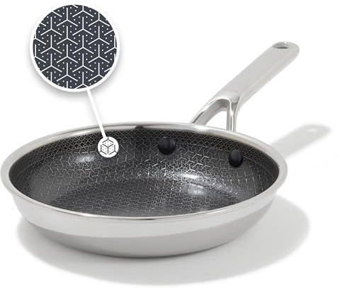 OXO Hybrid 8” Nonstick Stainless Steel Frying Pan, Durable PFAS-Free Ceramic Skillet, Stay-Cool Handle, Induction & All Cooktop Compatible, Dishwasher Safe, Mirror Polished Tri-Ply