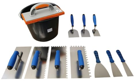 Kabou Professional Masonry Trowel Set with Smoothing Trowel, Toothed Trowel, Plastering Trowel, Rustproof Construction Bucket and Much More