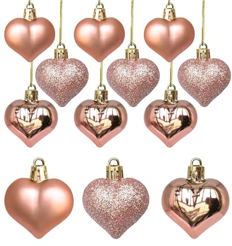 Adornos de Corazón de San Valentín Bolas de Corazón, 12 Piezas Bolas Arbol Forma Corazon, Bolas de Navidad con Forma de Corazon para Decoración del día de San Valentín, Boda, Navidad, Aniversario