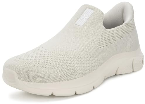 Zapatillas Casual para Hombre Mujer Slip-ins Zapatos de Caminar Deportivas Correr Tenis Sneaker Cómodas Manos Libres Sin Cordones Beige 42EU