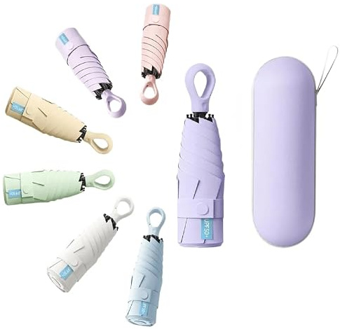 HUA JET Mini Umbrella for Women - UPF 50+ UV Protection, Sun & Rain Dual Use, Ultra-Compact Pocket Size, Lightweight Foldable Travel Umbrella with Case, Portable Shade for Beach, Commute