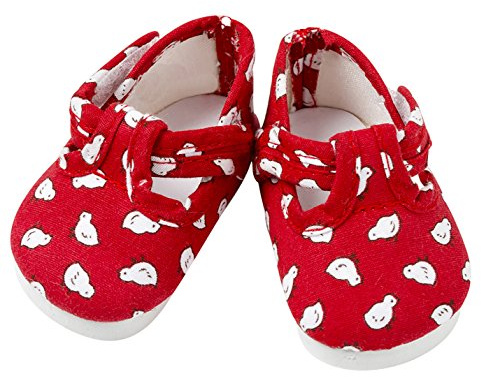 FRILLY LILY Red Dolls shoes with Little White Chicks large size 8.2x 4.2 cm TO FIT DOLLS SUCH AS 46 and 43 cm BABY ANNABELL