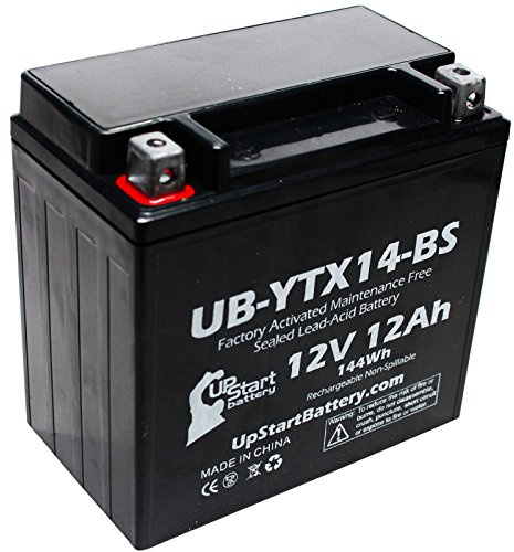 YTX14-BS Battery - Motorcycle Battery, ATV Battery 12V 12AH, UTV, 4 Wheeler, Snowmobile, Powersports Batteries - Compatible with Honda Rancher 350, Buell Blast, Yamaha - Sealed Lead Acid 12 Volt AGM