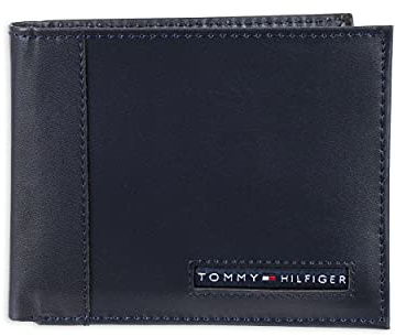Tommy Hilfiger - Cartera para Hombre, Piel Fina, con 6 Bolsillos para Tarjetas de crédito y Ventana extraíble, para Tarjetas de identificación, Color Negro, Talla única, Color Negro, Navy Cambridge