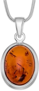 Copal Exquisite Ladies Silver Necklace With Oval Amber Pendant Crafted In The EU