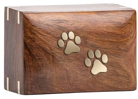 INTAJ Rosewood Urne funéraire paisible pour animal domestique – Urne funéraire pour chiens, chats – Urne souvenir pour cendres – Urne en bois (deux pattes, taille S – 15,2 x 10,2 x 7,9 cm)