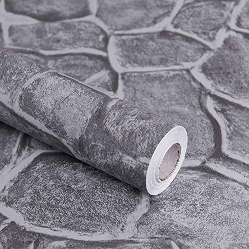 Okydoky Grey Stone Peel and Stick Wallpaper, 17.7 x 394, Removable Film Textured Wallpaper Self-Adhesive, Home Decor for Room Kitchen Wall Cabinet Vinyl Roll NO.101-1