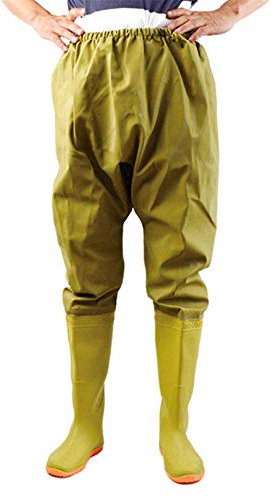 QTDZ Pantalones Vadeo Impermeables Hombres, Pantalones Pesca con Botas Goma Antideslizantes, Zapatos Media Ligeros Multiusos Exteriores, Botas Vadeo Pesca Masculinas, Pantalones,Amarillo,44 EU
