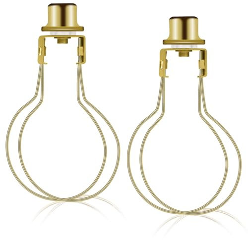2 Pack Round Lamp Shade Light Bulb Clip Adapter, ALUCSET Lampshade Holder Clip on with Lamp Shade Attaching Finial Top Bracket Holder Support Fitter Parts Converter (Set of 2, Gold)