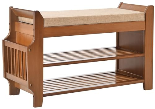 PETKABOO 2 Tier Shoe Bench, Bamboo Shoe Rack Bench, Shoe Storage Bench Organizer for Entryway Hallway Living Room