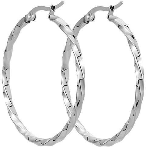 BONNYBIRD® Orecchini Cerchio Donna Argento Grandi Acciaio Chirurgico Inossidabile Inox Anallergici Senza Nichel Free Gioielli Impermeabile