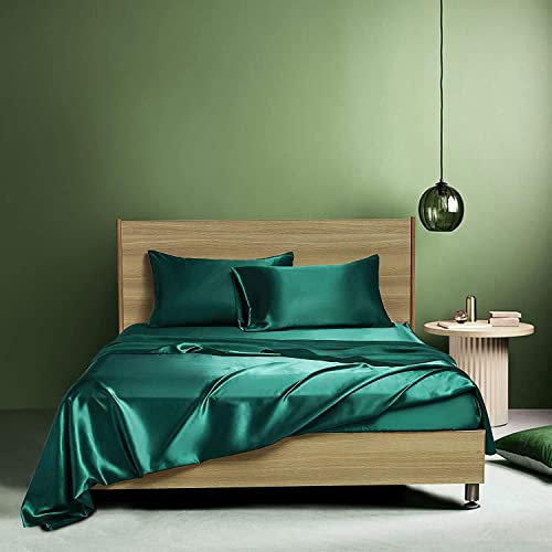 Luofanfei Spannbettlaken 120x200 Dunkelgrün Grün Boxspringbett Frottee Topper Satin Muster Bettlaken Seide Glänzend Spannbetttuch 120 x 200 Uni Spannbetttücher für Hohe Matratze bis 25-30 cm