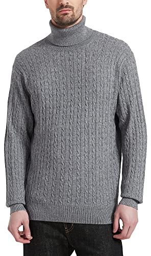 Kallspin Suéter Tirante de Cuello Alto de Lana Mezclada para Hombre Manga Larga en Punto Trenzado(Gris Claro,XL)