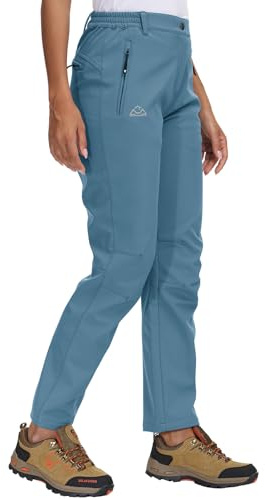 Rdruko Pantalon de ski thermique doublé en polaire pour femme - Imperméable - Pour la randonnée, la marche, le travail - Pantalon de sport d'hiver, bleu/gris, M