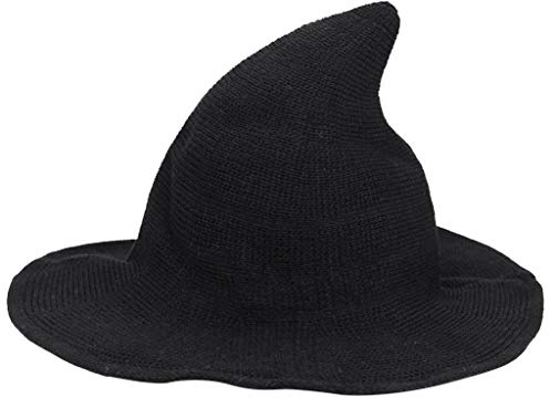 jerbro Damen Hexenhut mit spitzer Krempe Hut Breite Krempe Wolle Strickmütze für Halloween Kostümpartys Karnevalshut Hexenkostüme Party Hüte Kostüm Zubehör Cosplay Maskerade