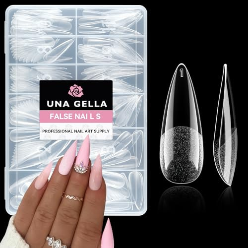 UNA GELLA Capsule Américaine Oignon Amande, 216 Pièces 12 Tailles Préformées Ongles Stiletto Long pour Extensions Acryliques & Dip DIY Salon Professionnel