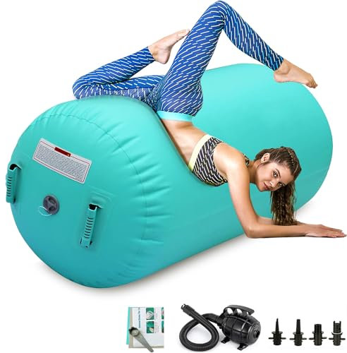 CZGBRO Air-Roller, Gymnastik-Fass, Luftmatte, Gymnastikausrüstung, aufblasbarer Tumbler, Rückenbeugung-Trainer mit elektrischer Pumpe für Yoga, Cheerleading, Zuhause und Wasser (grün, 1,2 x 75 cm)